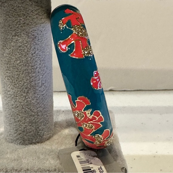 NWT Sequin by Nordstrom Clamper Bangle Bracelet - teal, coral, clear rhinestones - Picture 8 of 14